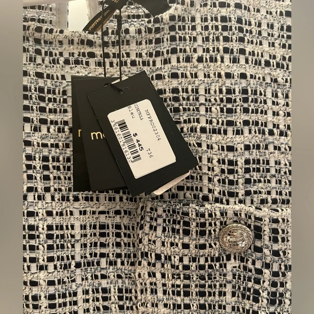 🌚💙NEW WITH TAGS💙🌚 Maje Retrola Drawstring Tweed Dress size 36 US 2/4 - Picture 10 of 11
